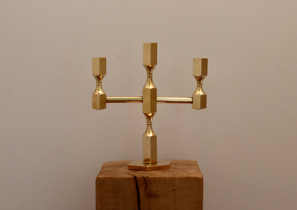 Three-Arm Swedish Brass Candelabra by Gusum circa 1970 Noah Ancienne