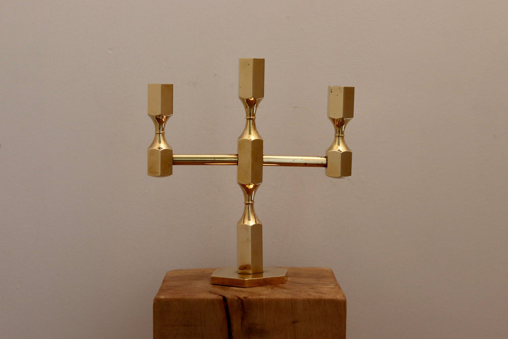 Three-Arm Swedish Brass Candelabra by Gusum circa 1970 Noah Ancienne