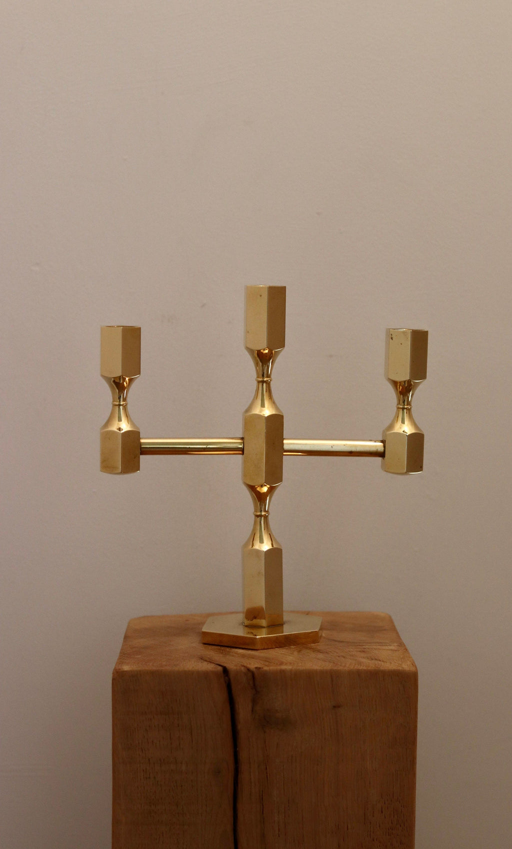 Three-Arm Swedish Brass Candelabra by Gusum circa 1970 Noah Ancienne