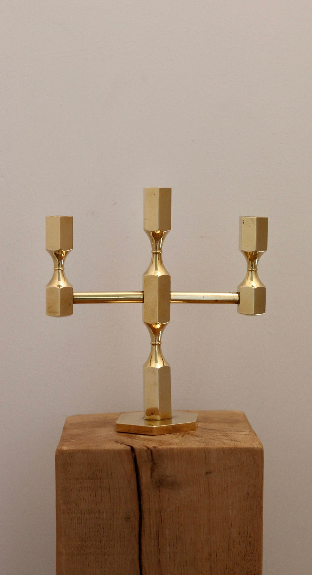 Three-Arm Swedish Brass Candelabra by Gusum circa 1970 Noah Ancienne