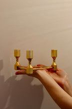 Triangular Brass Candelabra by Lars Bergsten for Gusum, Sweden, 1980s Noah Ancienne