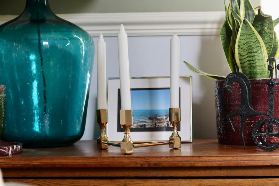 Triangular Brass Candelabra by Lars Bergsten for Gusum, Sweden, 1980s Noah Ancienne