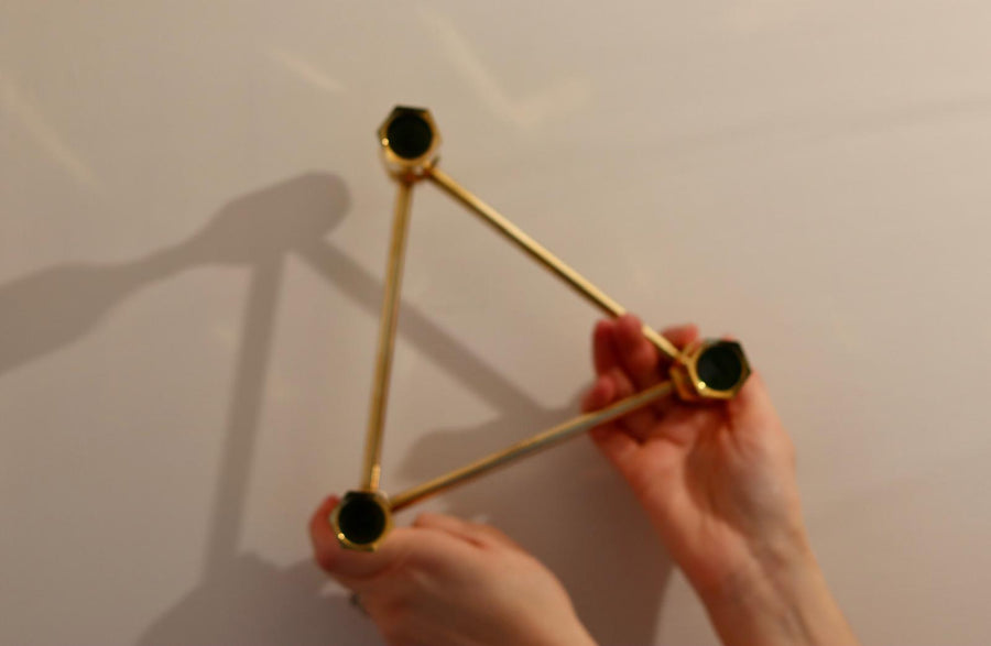 Triangular Brass Candelabra by Lars Bergsten for Gusum, Sweden, 1980s Noah Ancienne