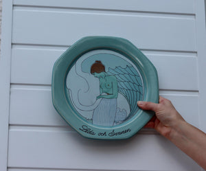 Vintage Hoganas Stoneware Wall Plaque "Leda Och Svannen" by Ake Arenhill Sweden