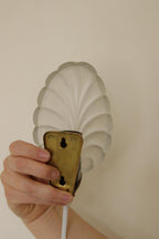 Pair of Art Deco Brass & Glass Shell Wall Lamps – Denmark, 1930s – Rewired, Working, E14