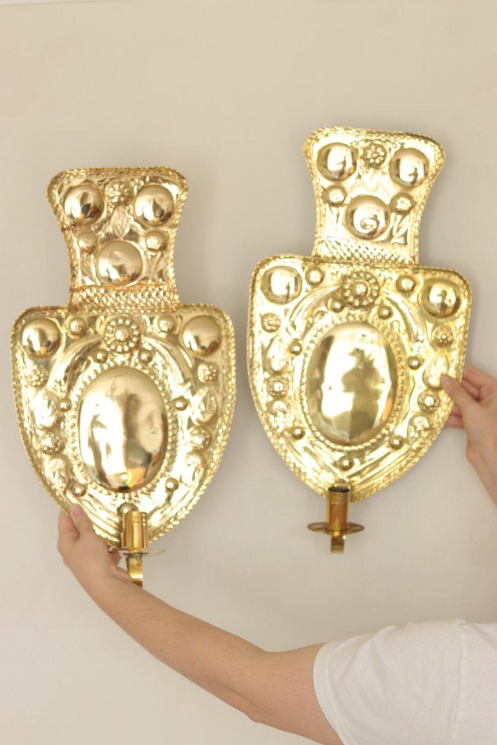 Large Baroque Style Mid-Century Brass Swedish Sconces