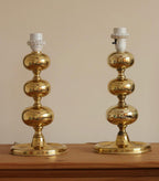 Pair of Swedish Brass Bobbin Table lamp by NAFA Nybro Armaturfabrik AB