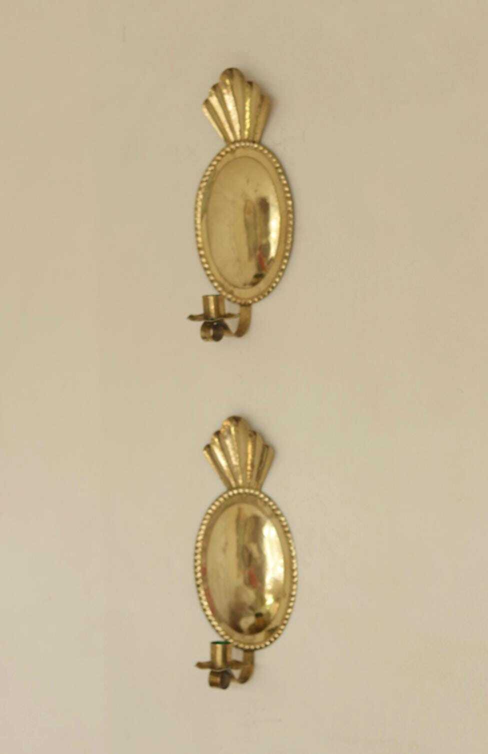 Pair Of Mid Century Swedish Brass Sconces Dated 1944