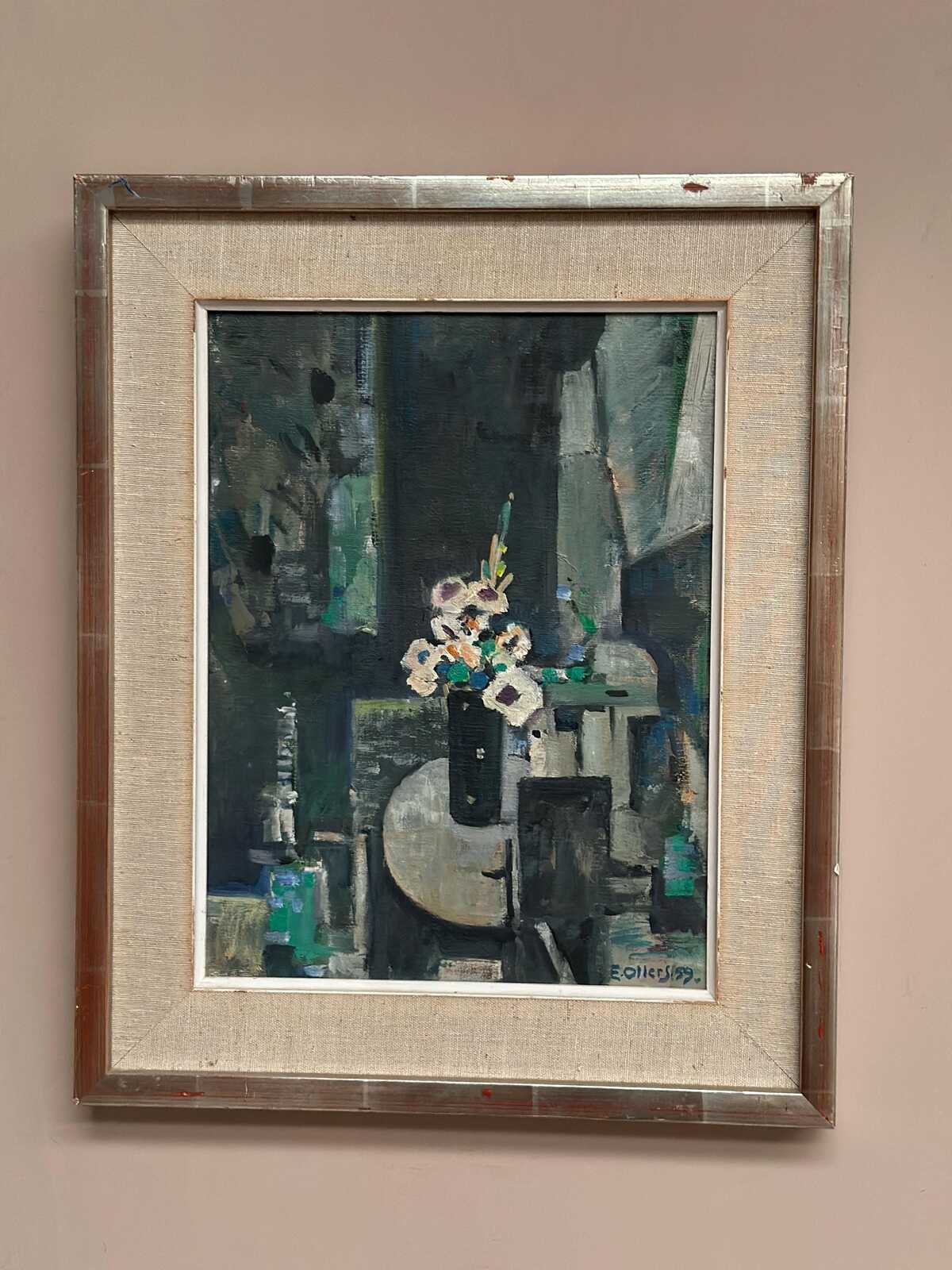 “White Blossom in Black Vase” by Edvin Ollers