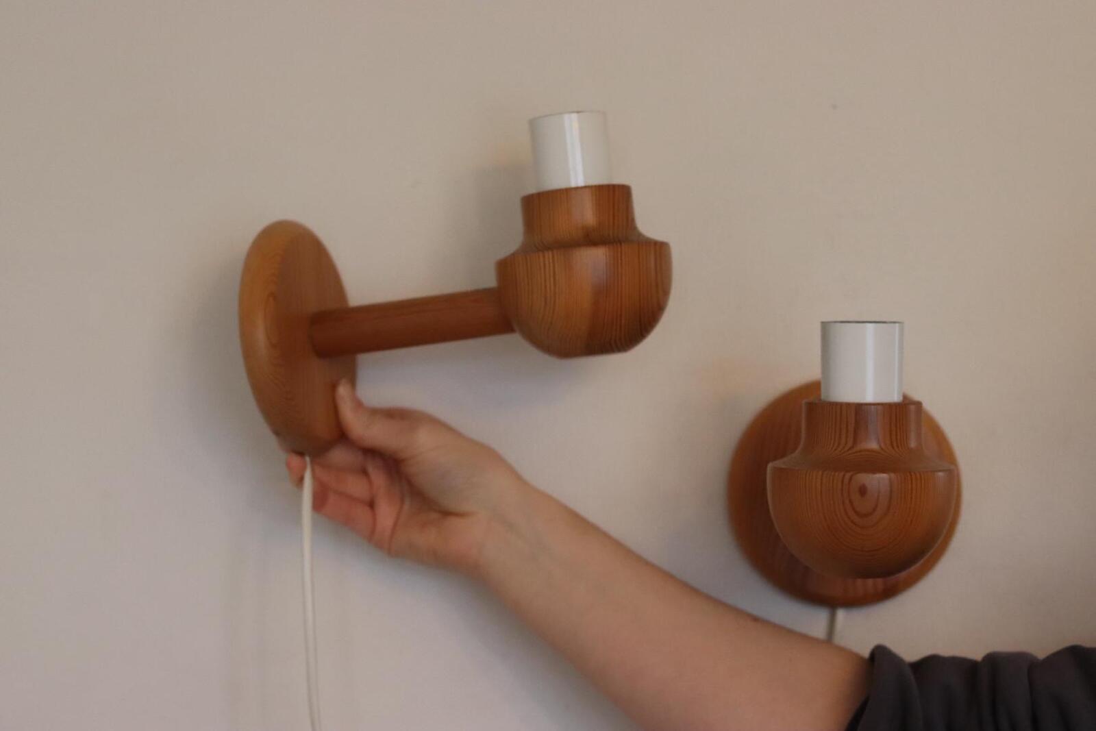Pair of Vintage Wall Lamps by Ikea – Pine Wood Lamps