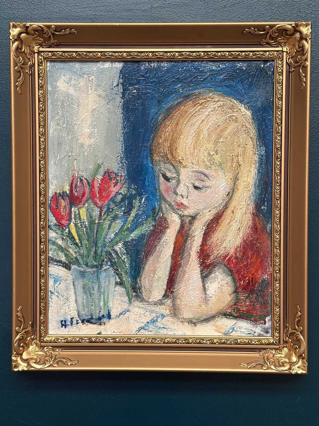 “Girl in Thought with Tulips” by Alf Forslund