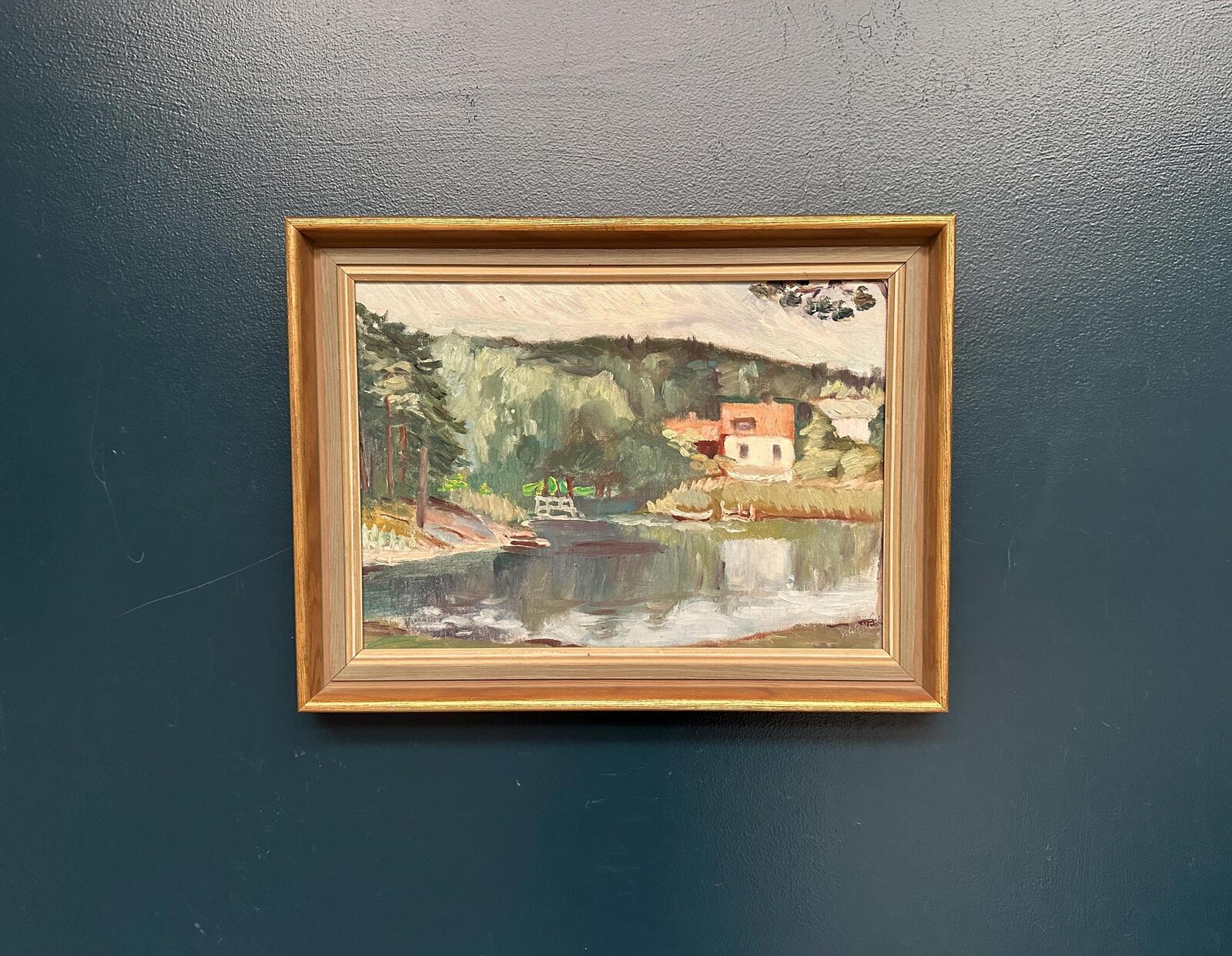 “Lake with Houses” by G. Arner