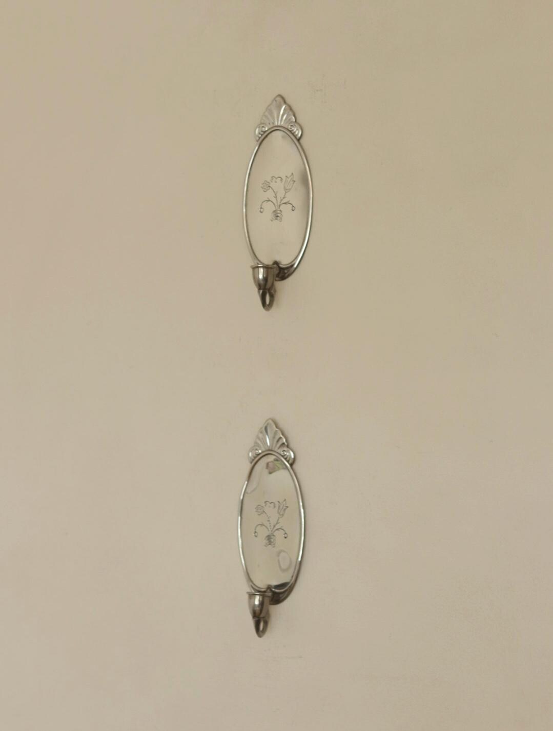 Pair of Mid Century Swedish Pewter Sconces with Mirror by Svenskt - Tenn