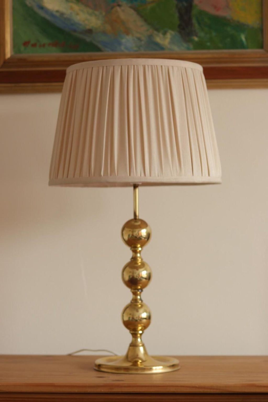 1970's Pair of Brass Bobbin Table lamps