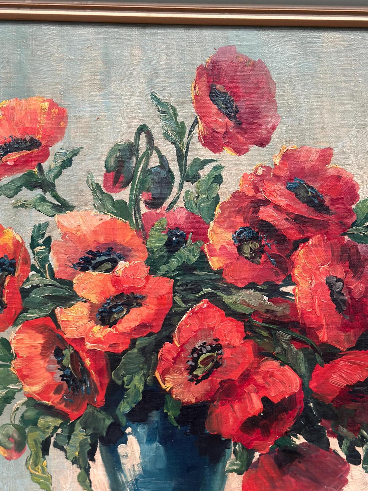 “Red Poppies in Blue Vase” by C. Horst