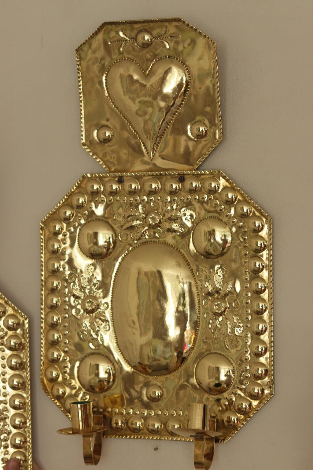 Large Baroque Style  Mid-Century Double Arms Brass Swedish Sconces