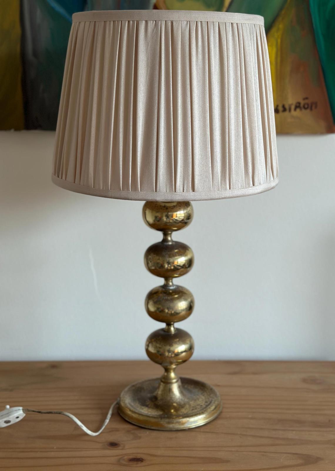 Tall Swedish Brass Bobbin lamps by Aneta (Heavy Patina)