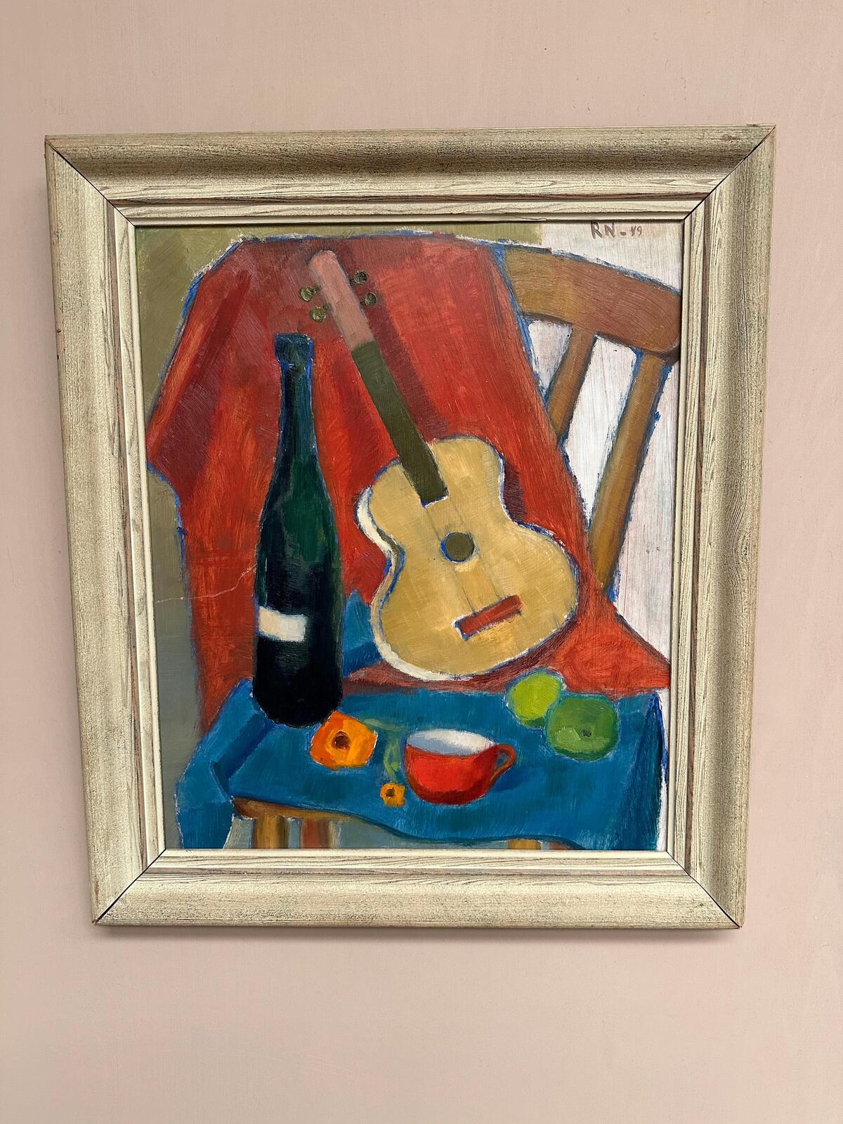 “Still Life with Guitar and Wine Bottle”