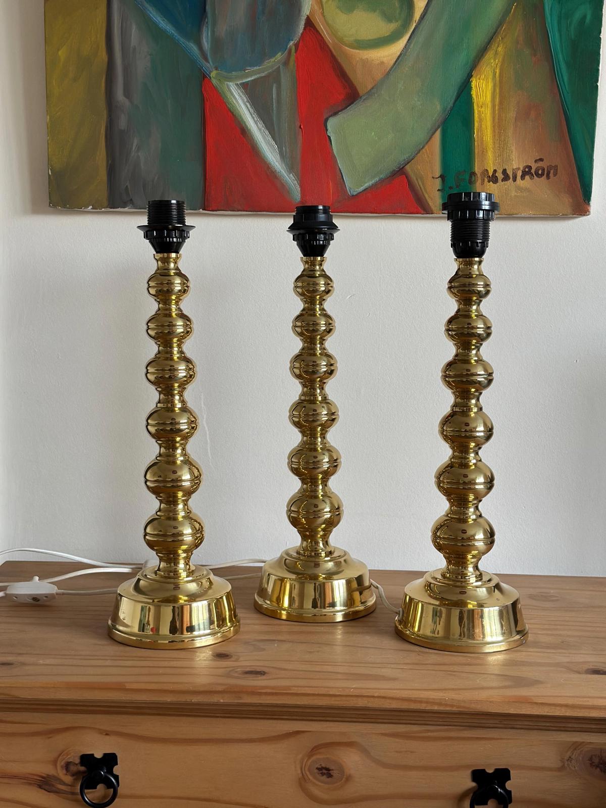 Pair of Mid Century Swedish Brass Lamps by Enco