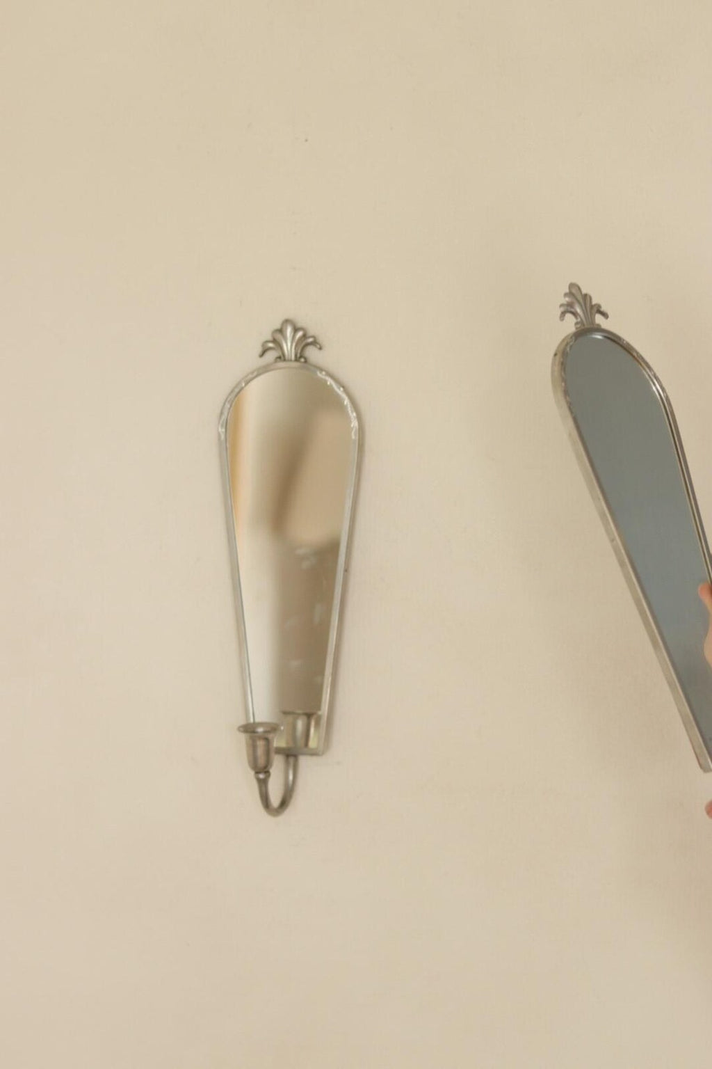 Pair of Mid Century Swedish Pewter Sconces with Mirror