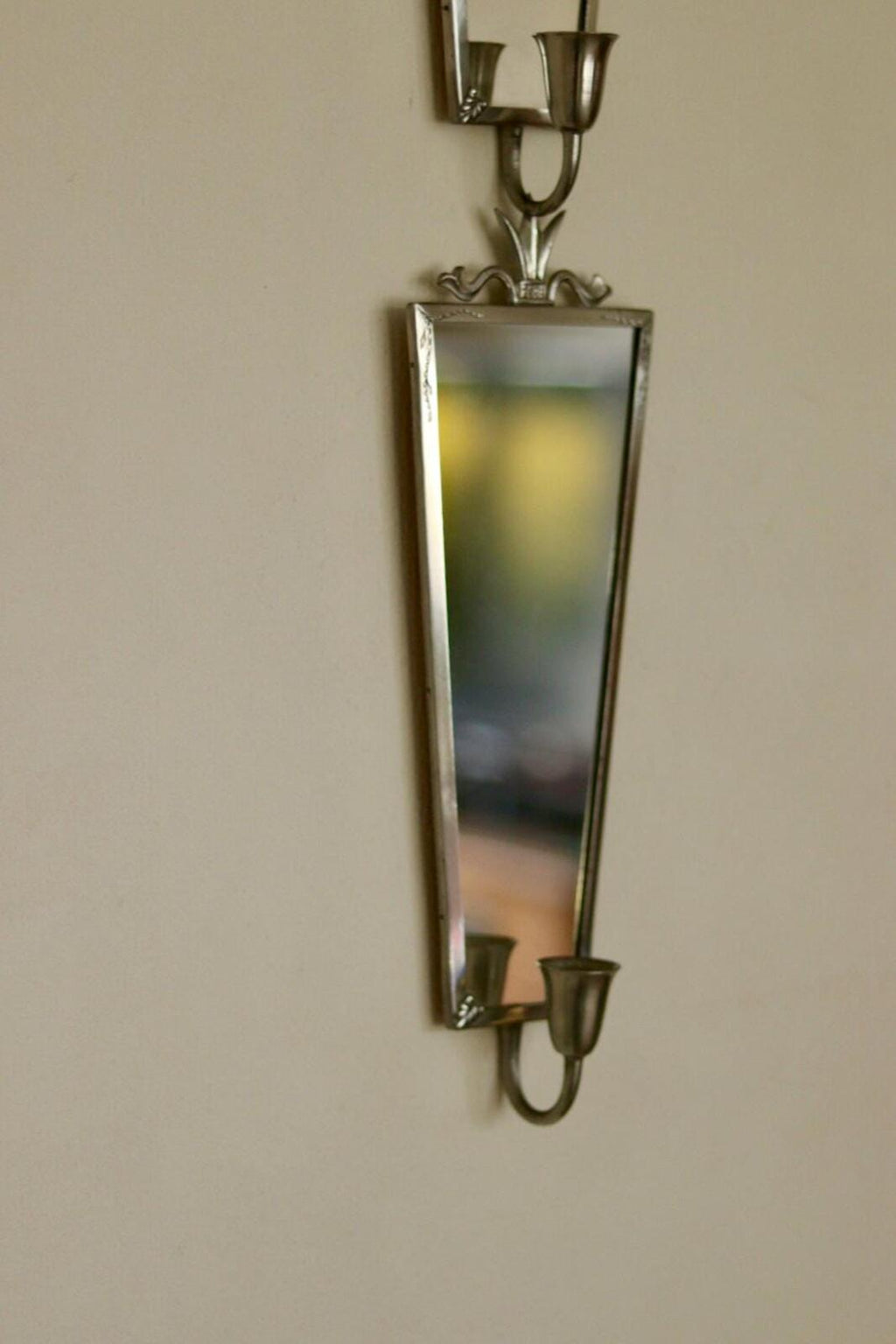 Pair of Mid Century Swedish Pewter Sconces with Mirror