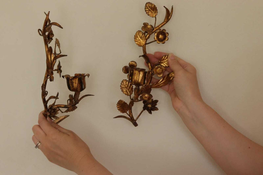 Pair of Mid-Century Italian Gilded Metal Sconces