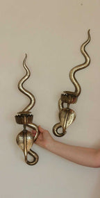 Pair of Egyptian Revival Style Engraved Brass Cobra Sconces
