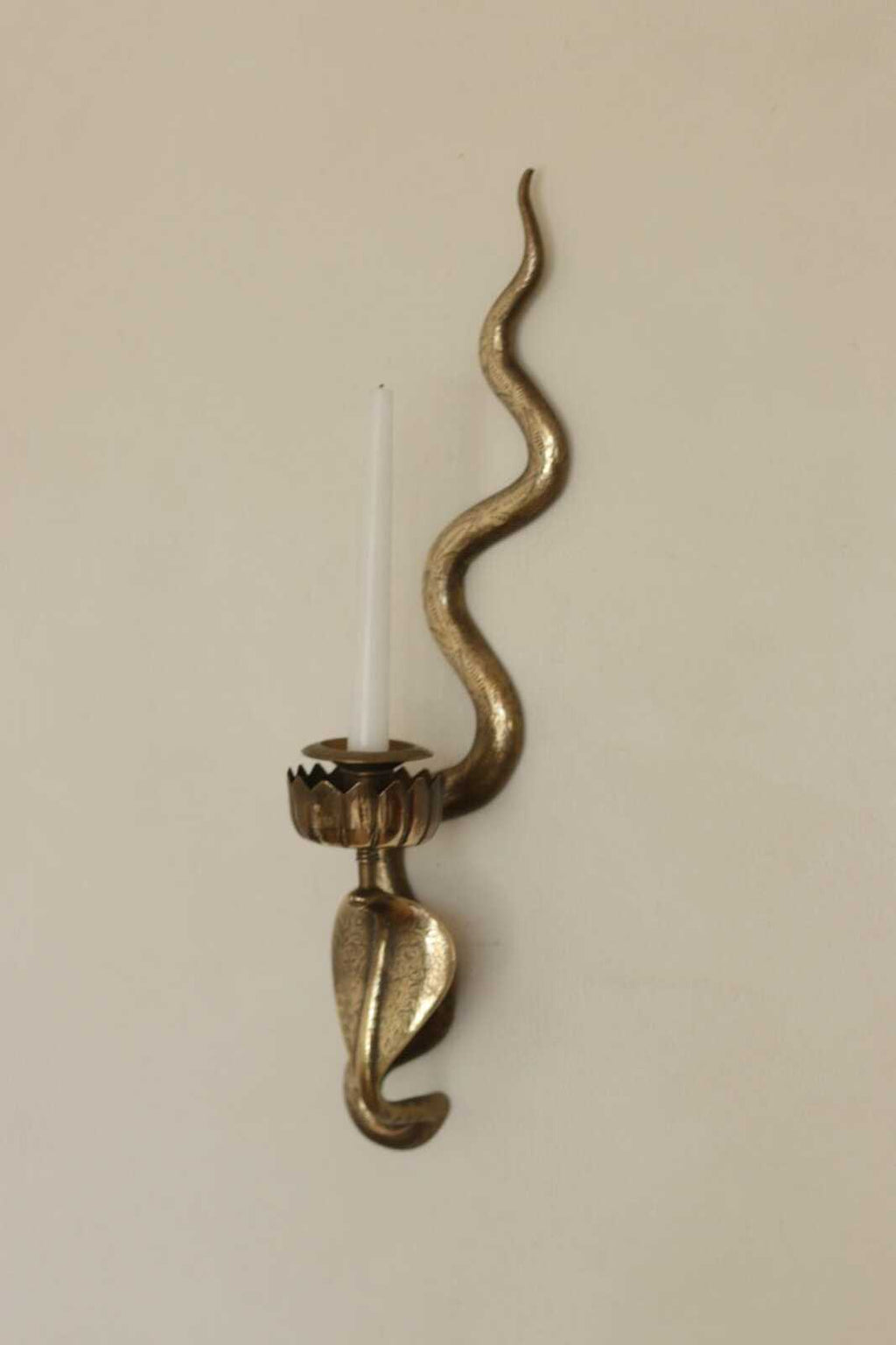 Pair of Egyptian Revival Style Engraved Brass Cobra Sconces