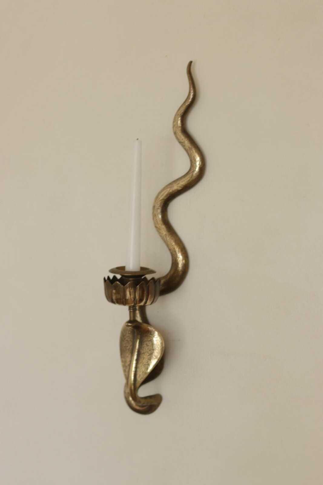 Pair of Egyptian Revival Style Engraved Brass Cobra Sconces