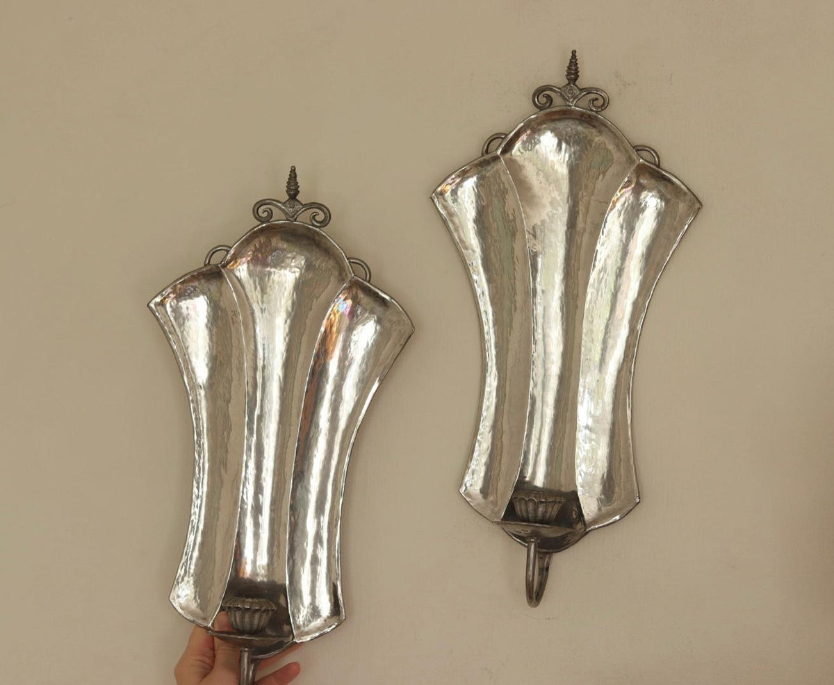 Pair Of Swedish Pewter Sconces By Karin Boström, Linköping Dated 1931