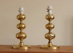 Pair of Swedish Brass Bobbin Table lamp by NAFA Nybro Armaturfabrik AB