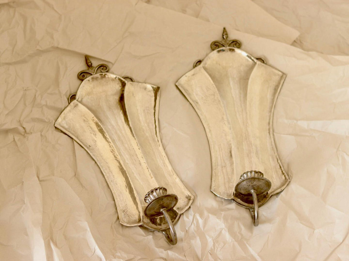 Pair Of Swedish Pewter Sconces By Karin Boström, Linköping Dated 1931
