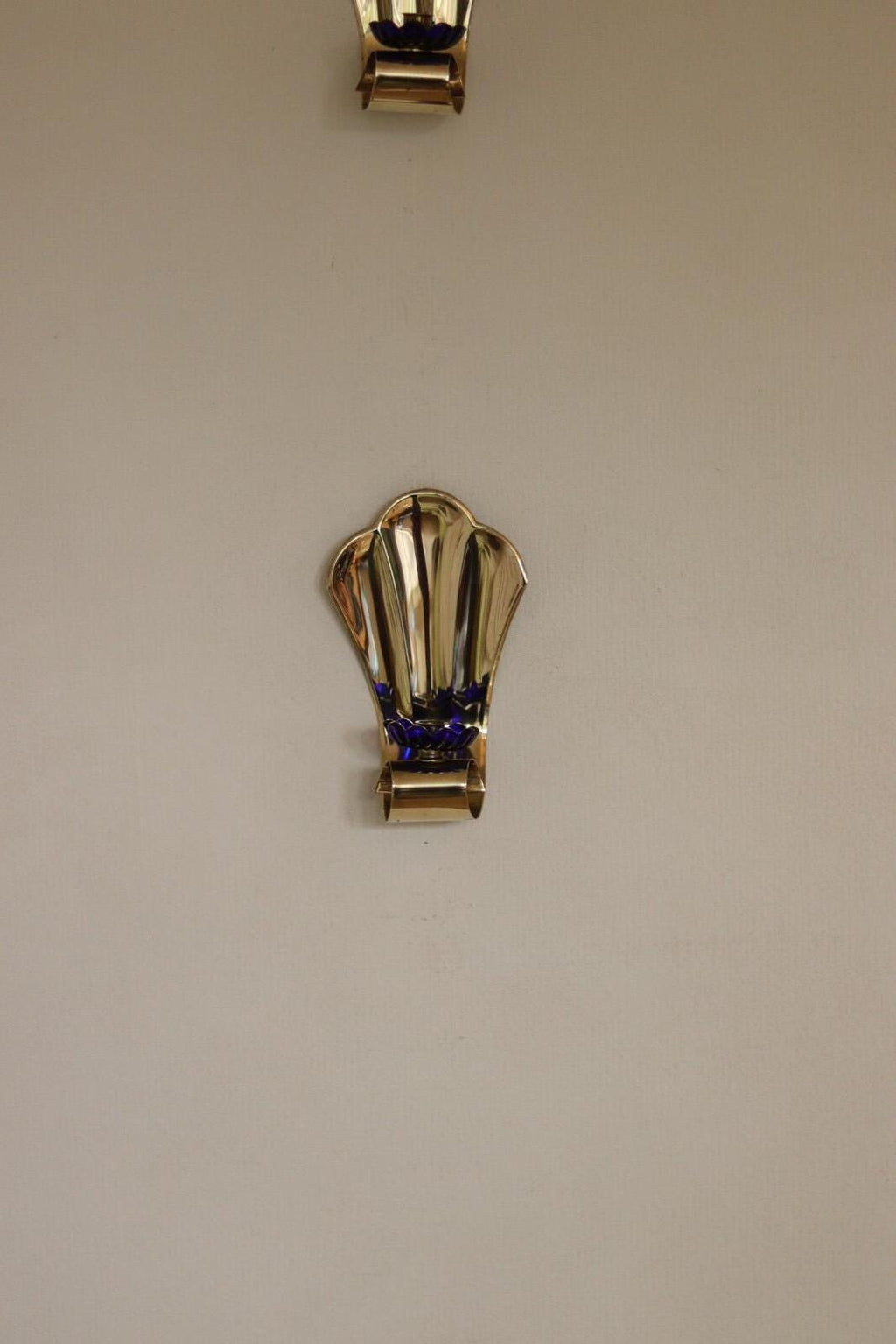Pair of Vintage Brass Sconces With blue Flower Shape Bobeche (drip tray)
