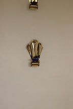 Pair of Vintage Brass Sconces With blue Flower Shape Bobeche (drip tray)