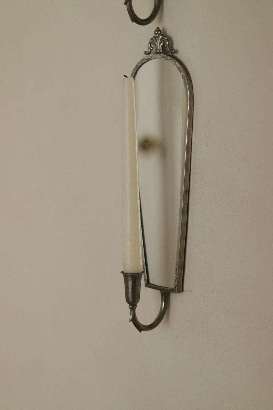Pair of Mid Century Swedish Pewter Sconces with Mirror By Svenskt - Tenn