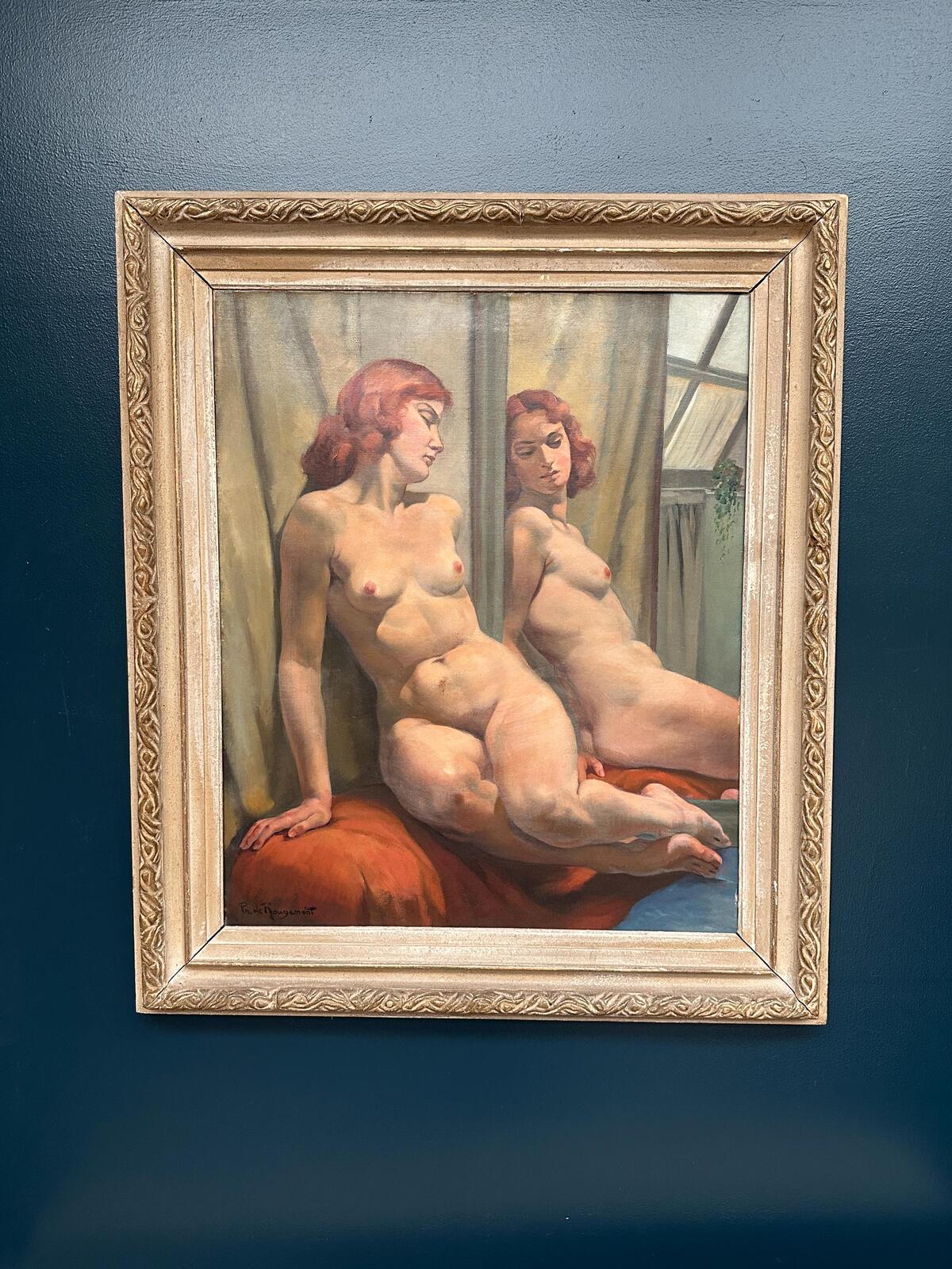 Sittande kvinna vid spegel By Philippe de Rougemont (1891–1965)