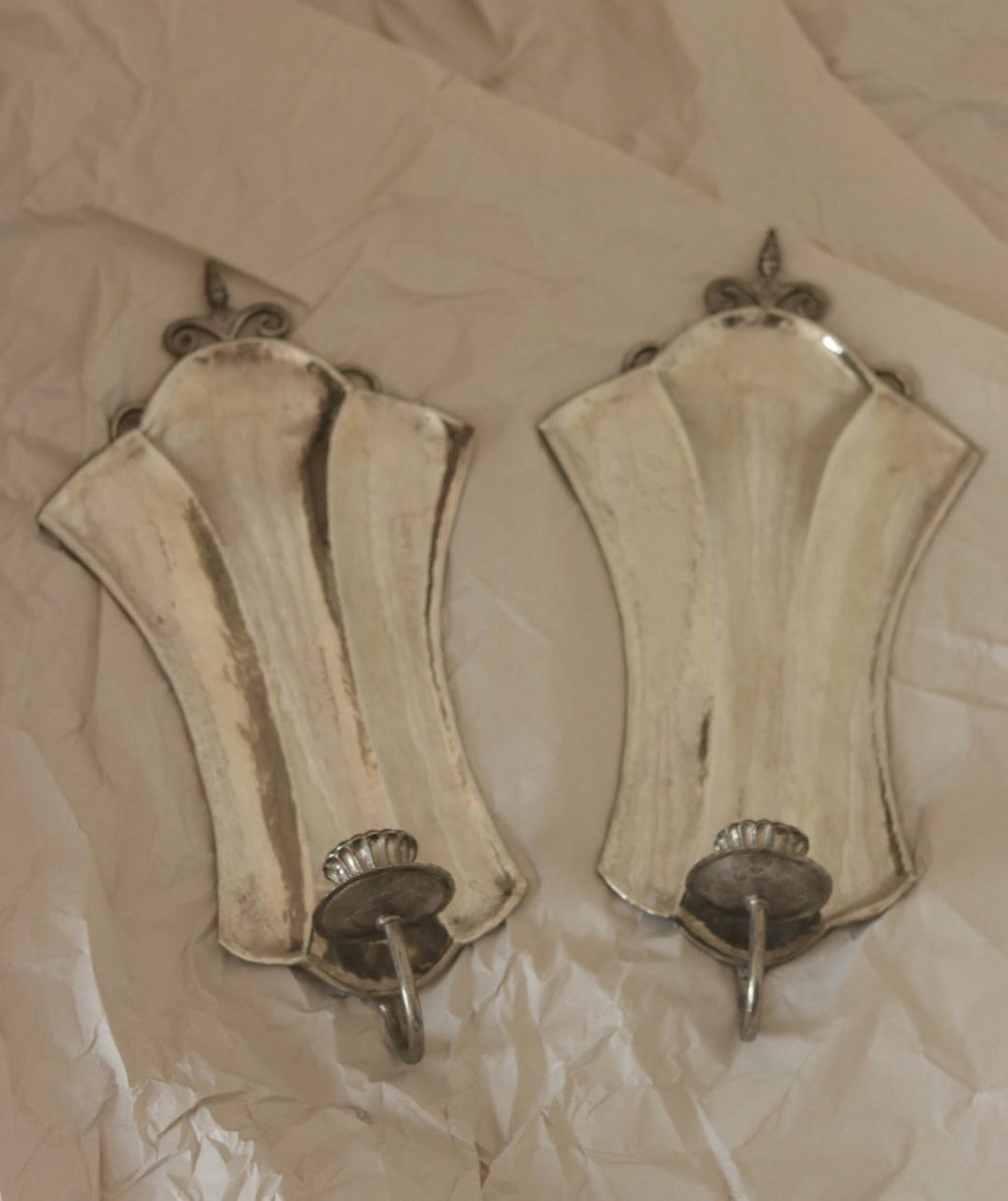 Pair Of Swedish Pewter Sconces By Karin Boström, Linköping Dated 1931