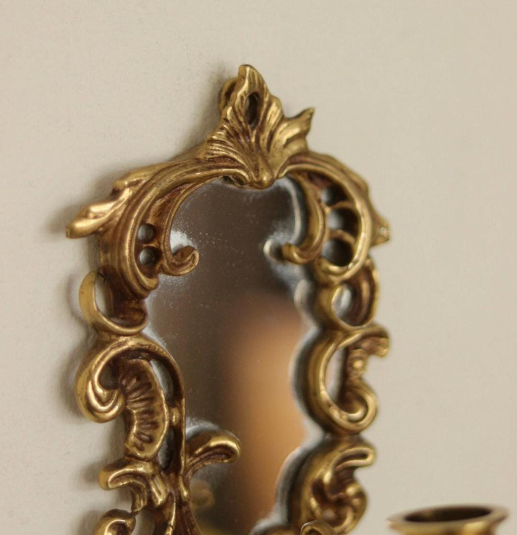 Pair of Mid-Century Swedish Brass Sconces with Mirrors