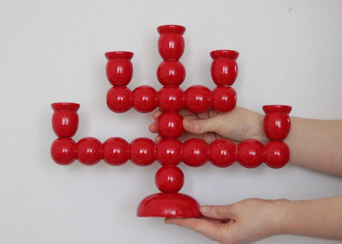 Swedish Mid Century  Five-Arm  Bobbin Candelabra