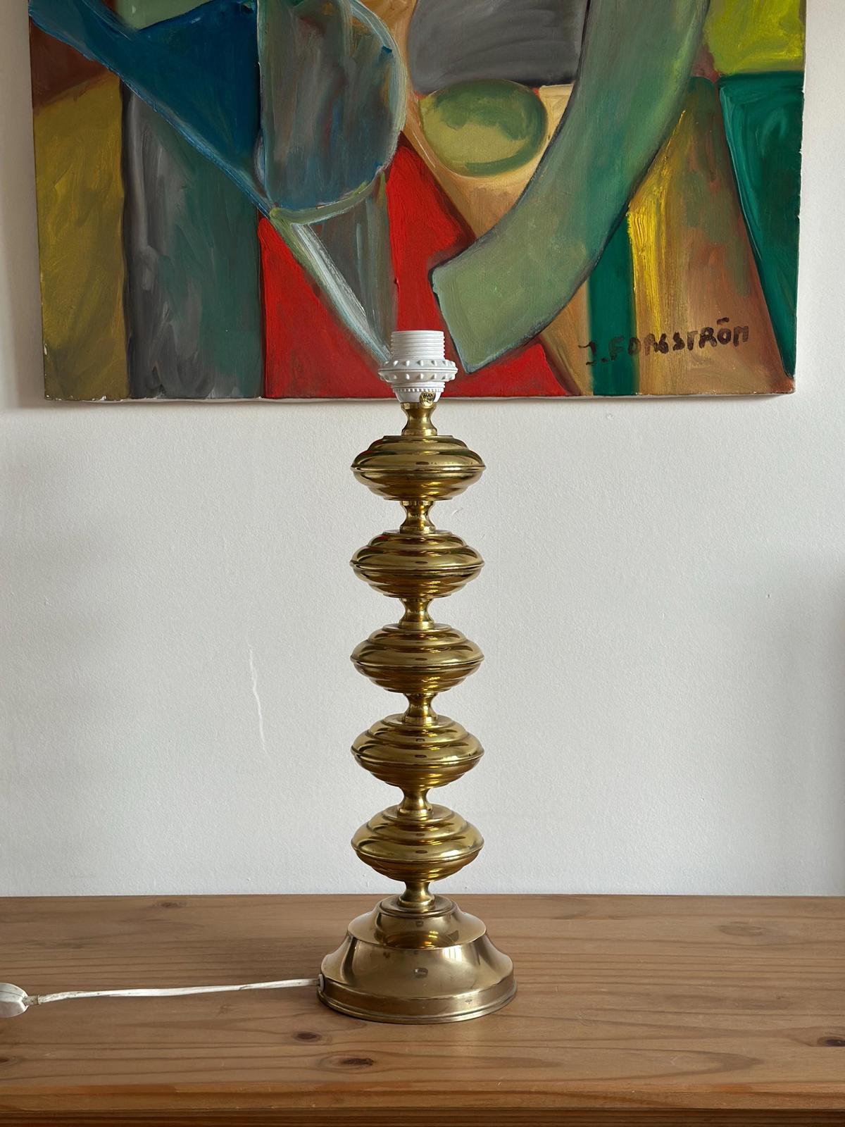 Tall Swedish Brass Bobbin lamps by Borens Borås