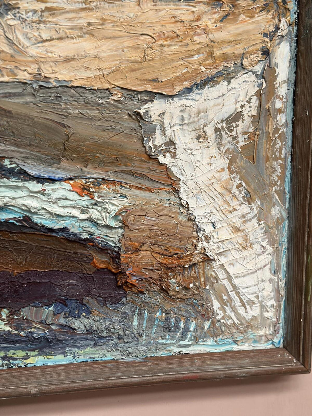 Original Swedish Oil on Canvas – “Abstract Composition”  – Vintage & Framed – 76 × 37 cm (29.9" × 14.6")