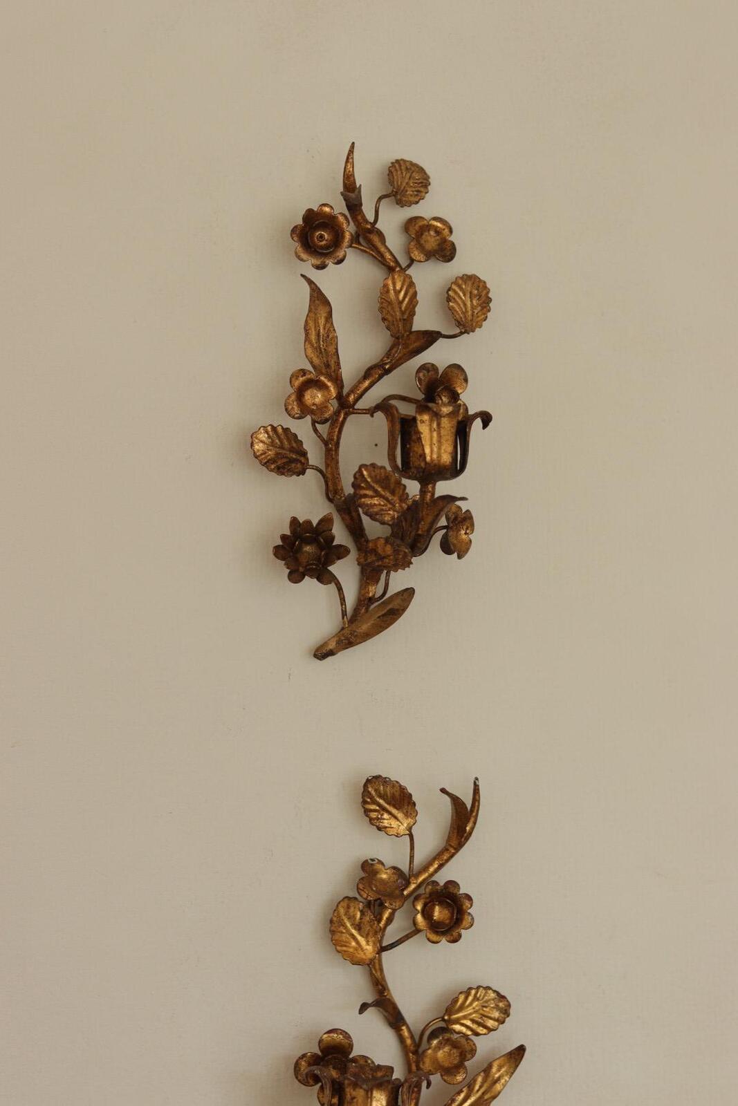 Pair of Mid-Century Italian Gilded Metal Sconces