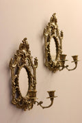 Pair of Antique  Brass Sconces with Mirror