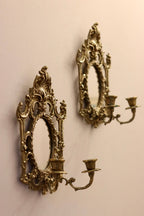 Pair of Antique  Brass Sconces with Mirror