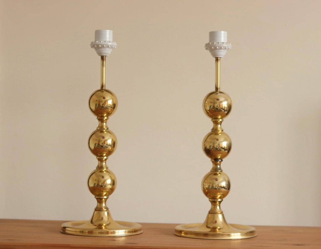 1970's Pair of Brass Bobbin Table lamps