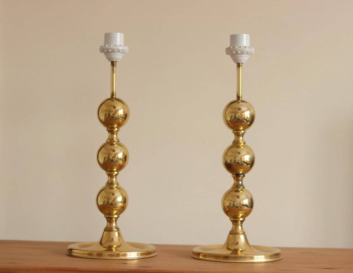 1970's Pair of Brass Bobbin Table lamps