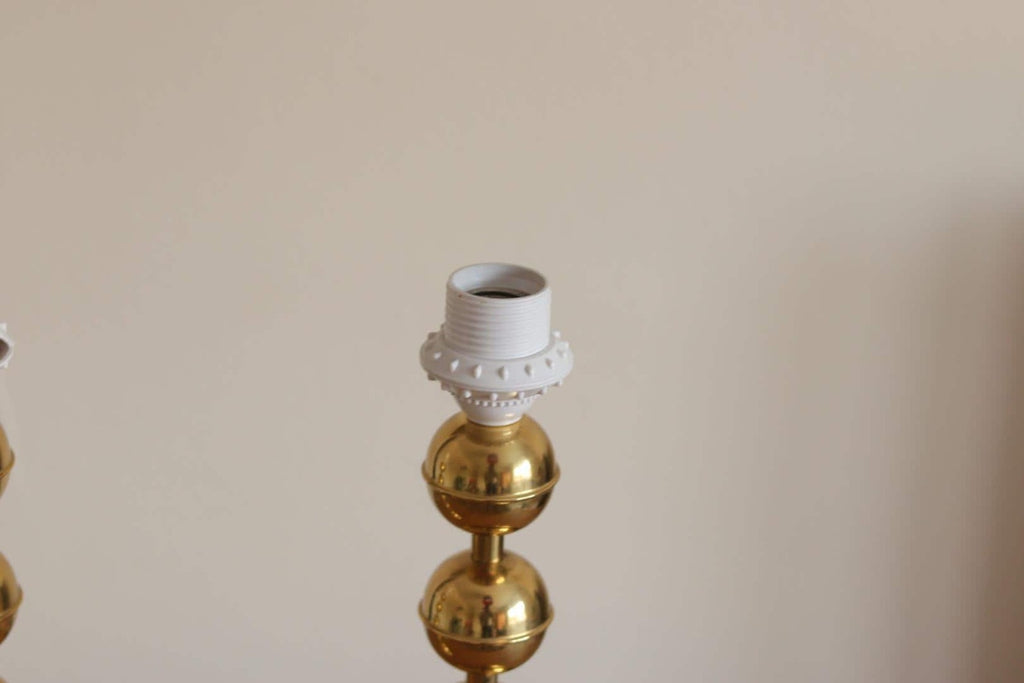 Pair of Vintage Swedish Brass Bobbin Table Lamp By Aneta