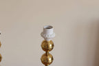 Pair of Vintage Swedish Brass Bobbin Table Lamp By Aneta