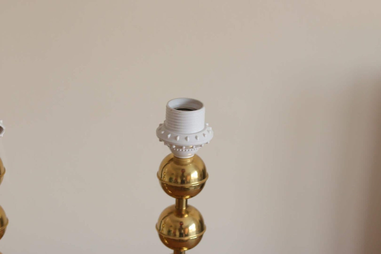 Pair of Vintage Swedish Brass Bobbin Table Lamp By Aneta