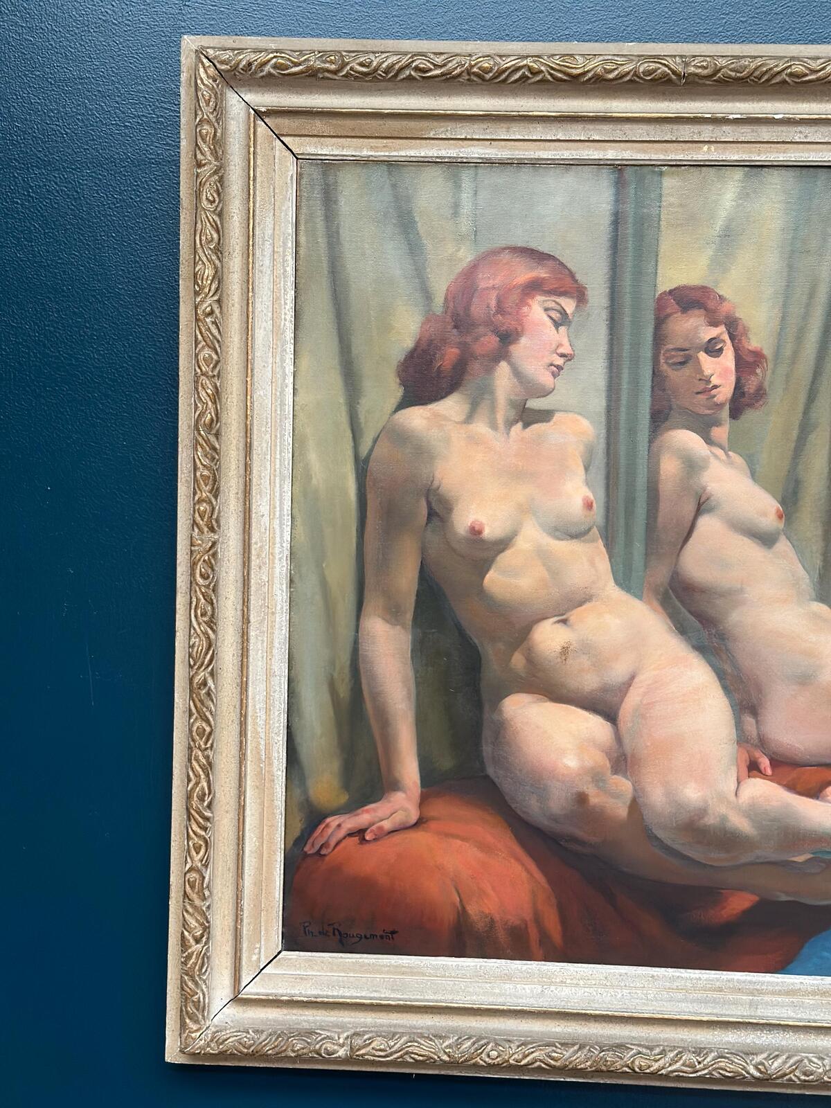 Sittande kvinna vid spegel By Philippe de Rougemont (1891–1965)